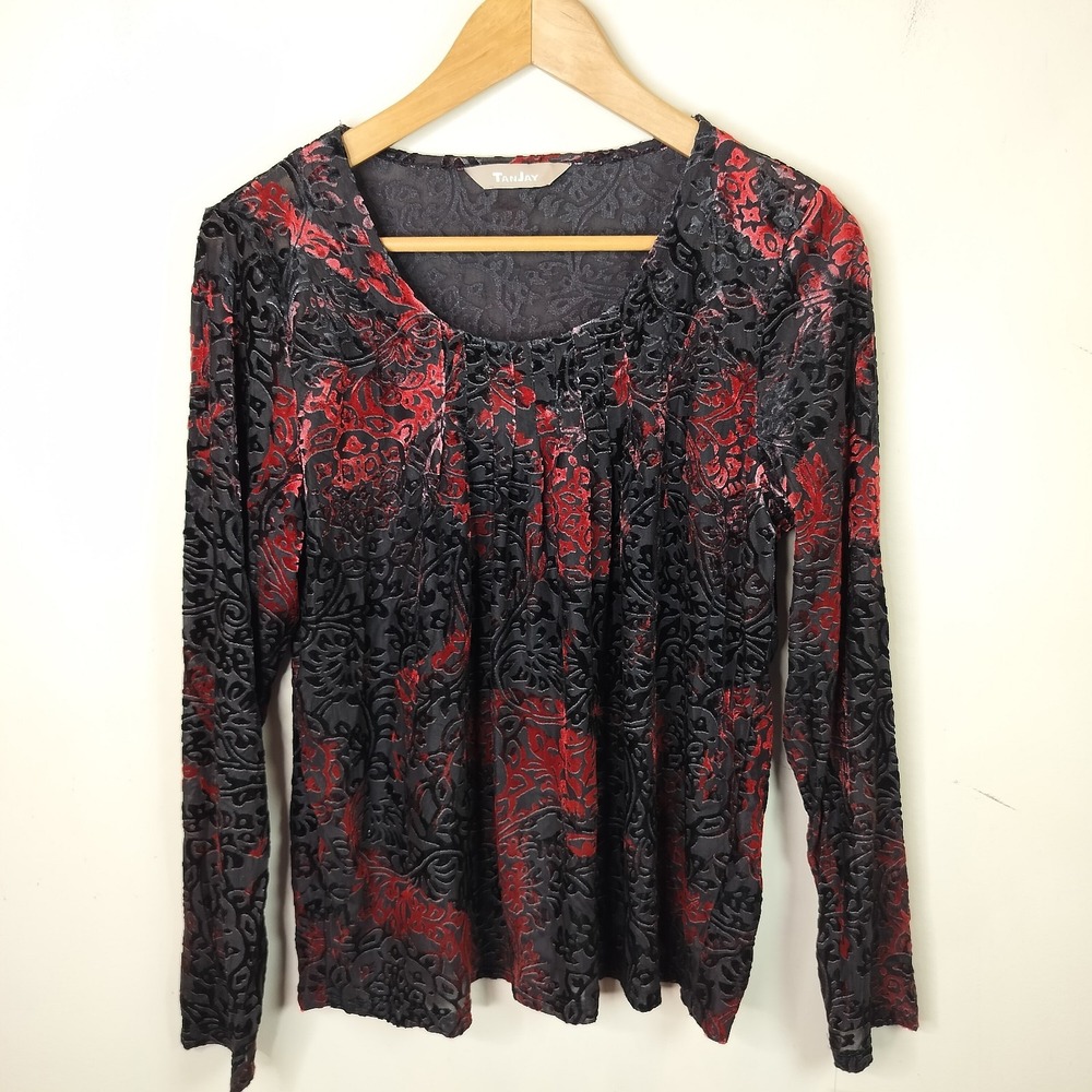 TanJay Top Red Black Velvet Burnout Dark‎ Romantic Whimsigoth